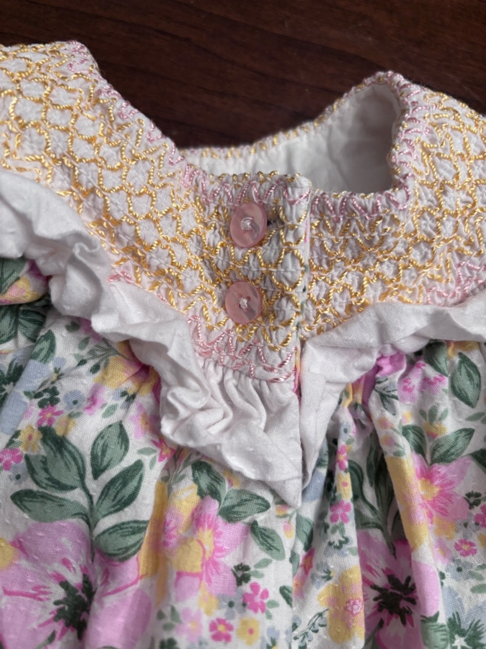 Pink & Yellow Floral Baby Dress with Bloomers - Picture 6 of 7